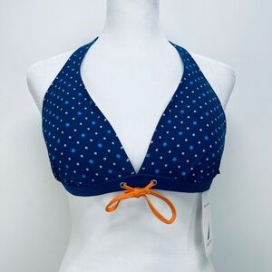 Náutica Womens Sz 10 Bikini Top Halter Bow Molded Cups Polka Dot Blue Orange New